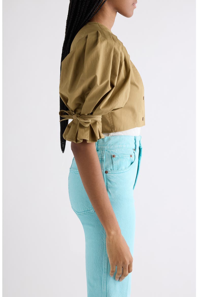 Puff Sleeve Cotton Poplin Crop Top, Alternate, color, AMBER OLIVE