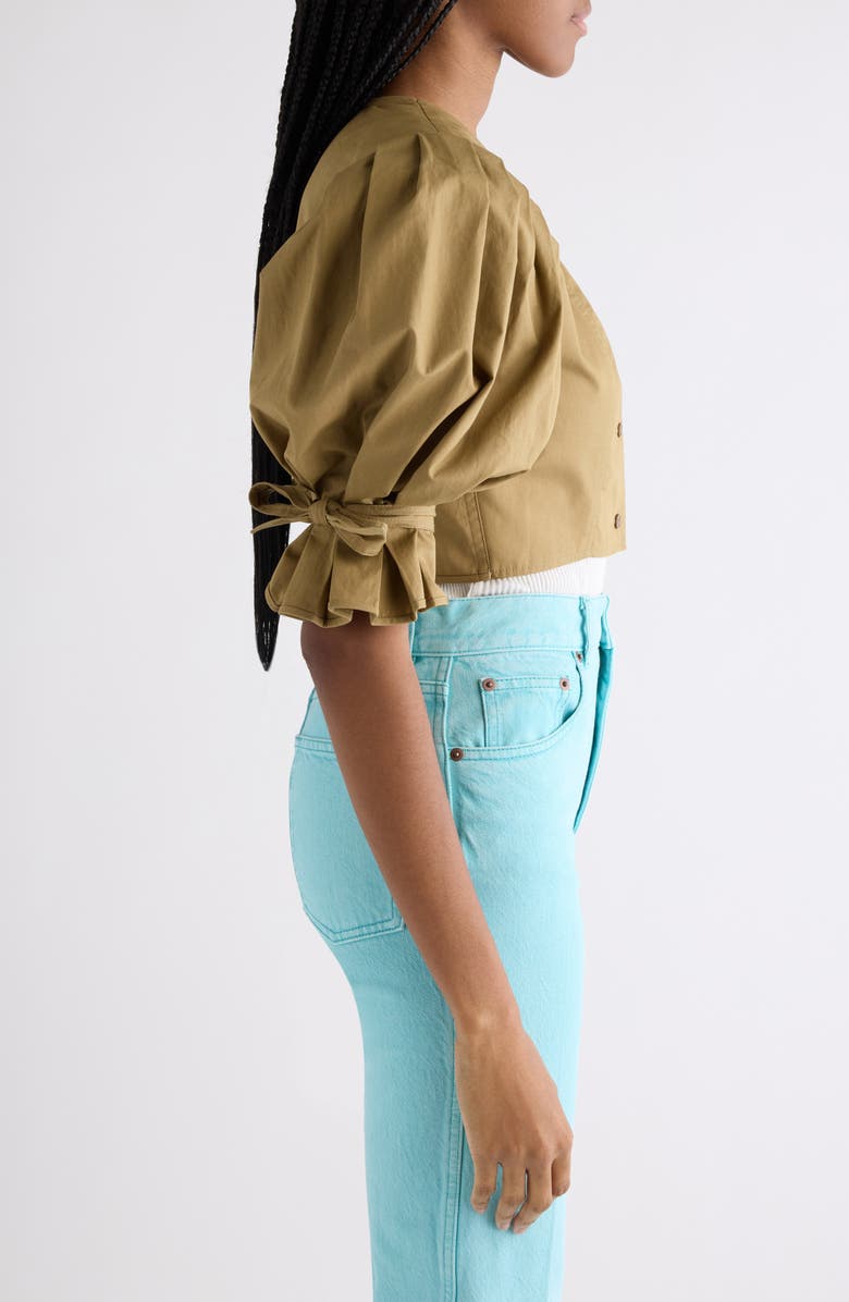 Chloé Puff Sleeve Cotton Poplin Crop Top, Alternate, color, Amber Olive