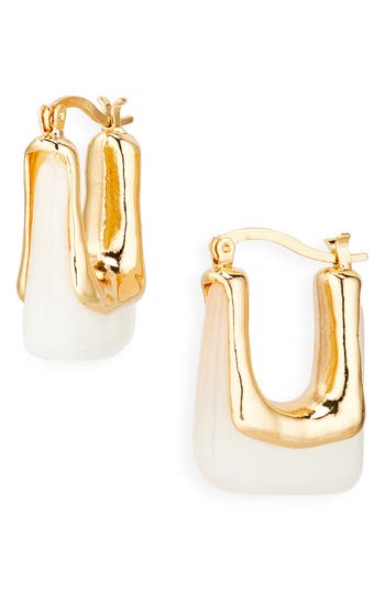 Cara Geo Stone Square Hoop Earrings In Gold