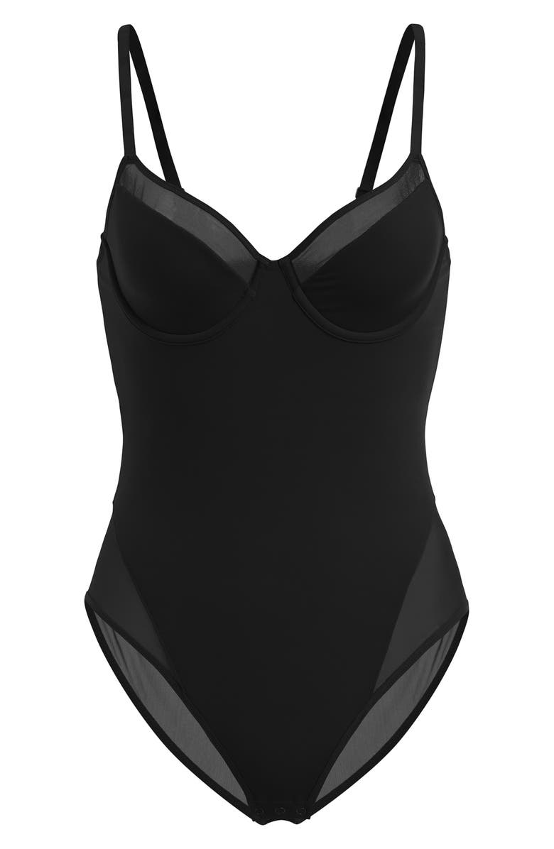 Wolford Stretchy Nylon Bodysuit, Alternate, color, Black