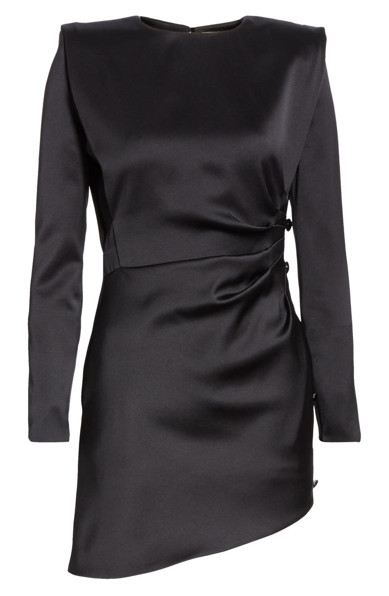 Saint Laurent Asymmetrical Long Sleeve Silk Satin Minidress, Alternate, color, 