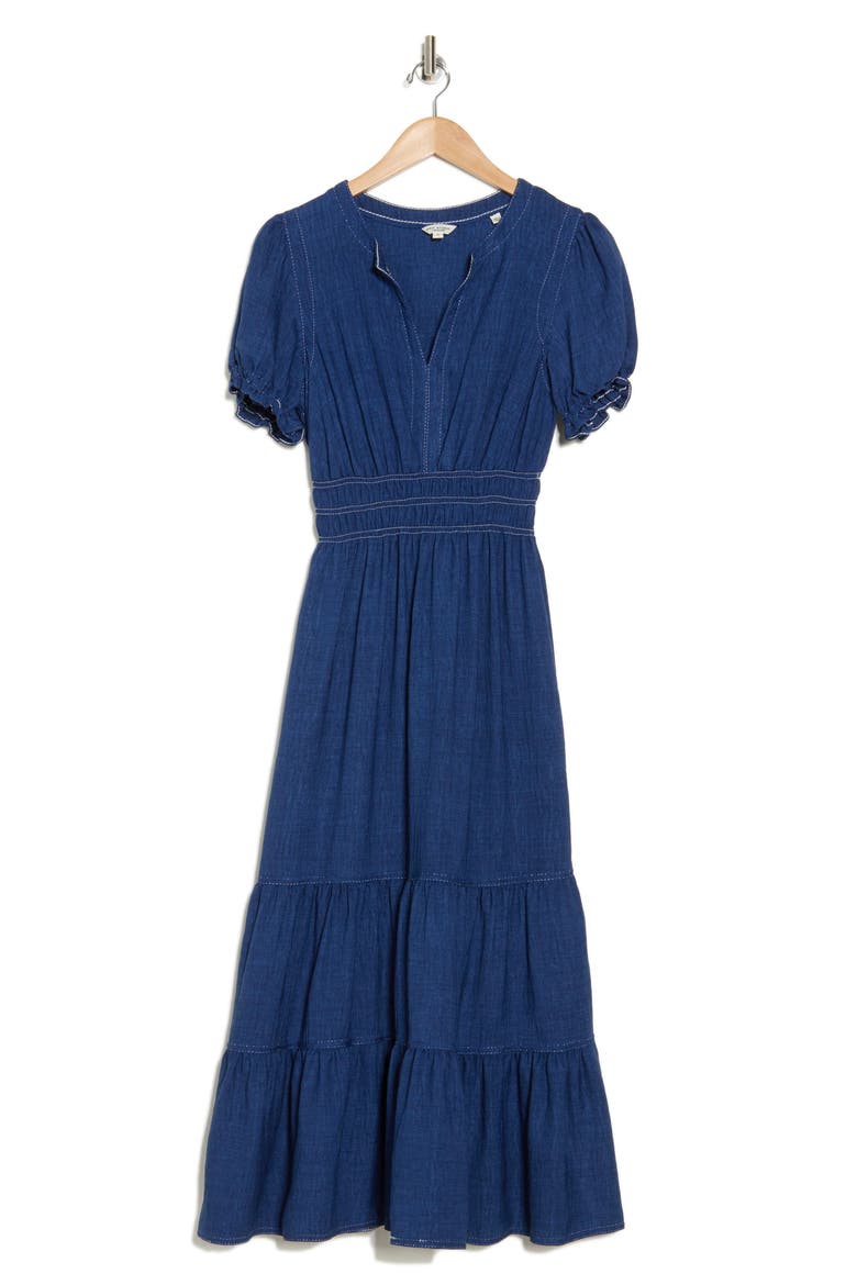 Tiered Crepe Maxi Dress, Alternate, color, HEATHER COBALT