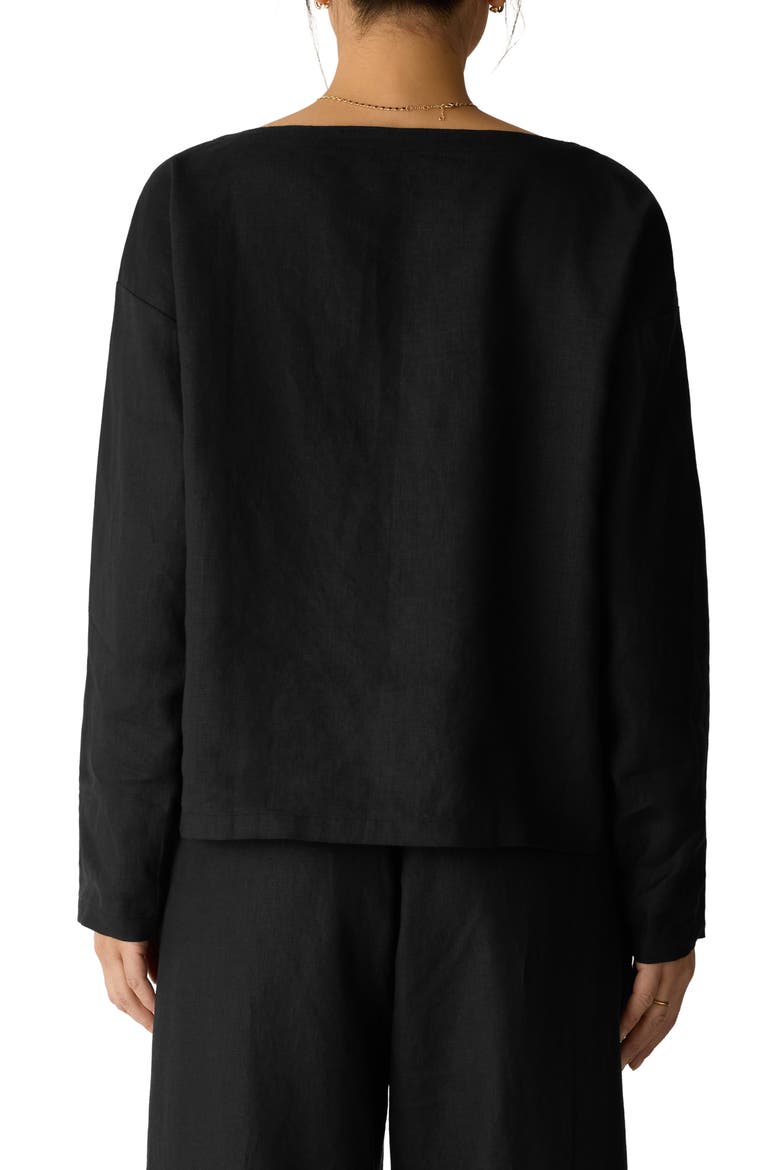 Boxy Bateau Neck Organic Linen Top, Alternate, color, BLACK