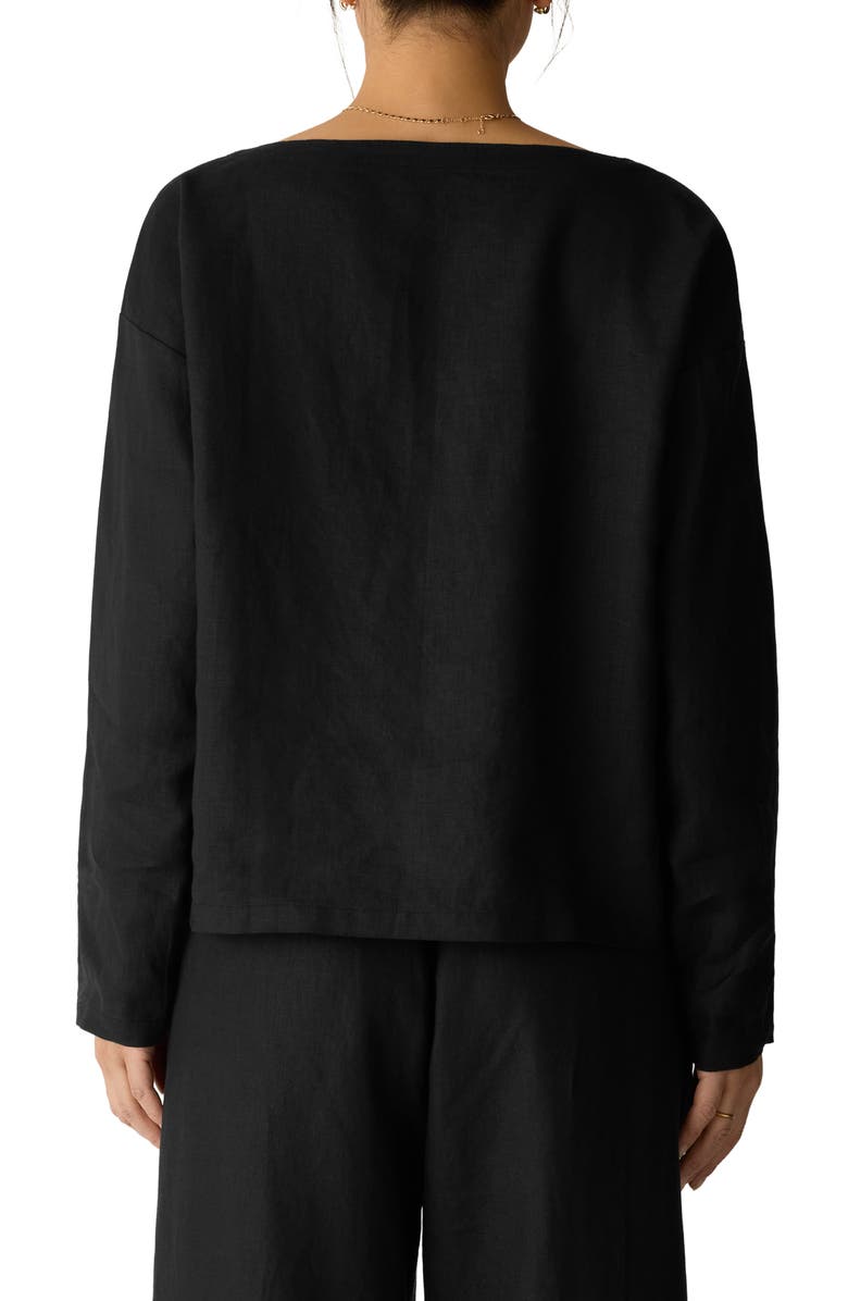Eileen Fisher Boxy Bateau Neck Organic Linen Top, Alternate, color, Black