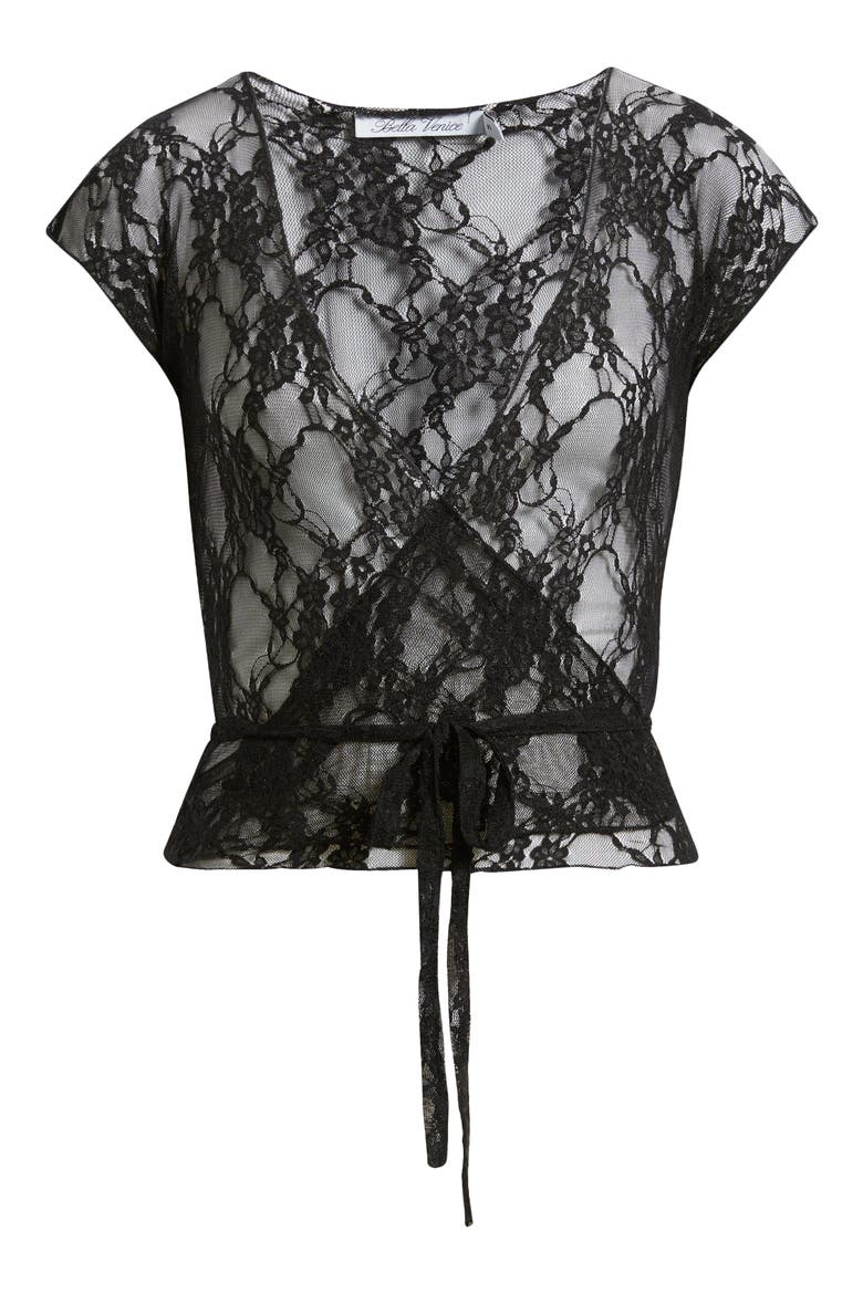 Sheer Lace Wrap Top, Alternate, color, BLACK