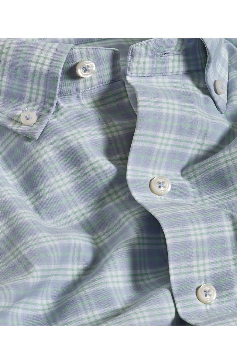 David Donahue Plaid Print Performance Sport Shirt, Alternate, color, Sky/ Multi