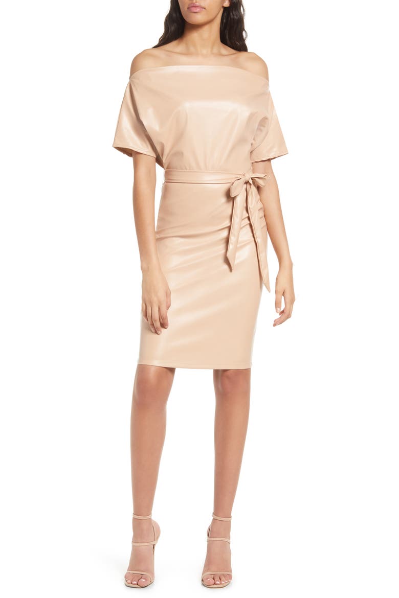 Dolman Sleeve Faux Leather Dress, Main, color, TAUPE