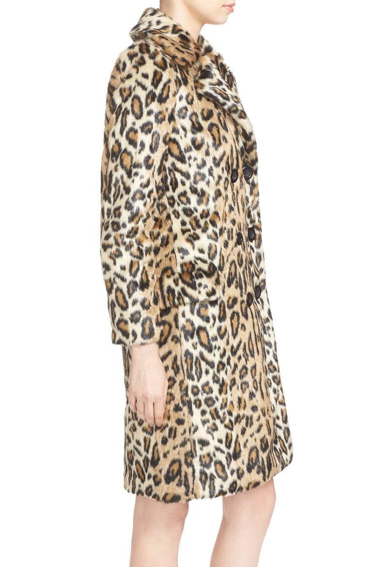 'Montana' Leopard Print Faux Fur Double Breasted Coat, Alternate, color, BROWN MULTI