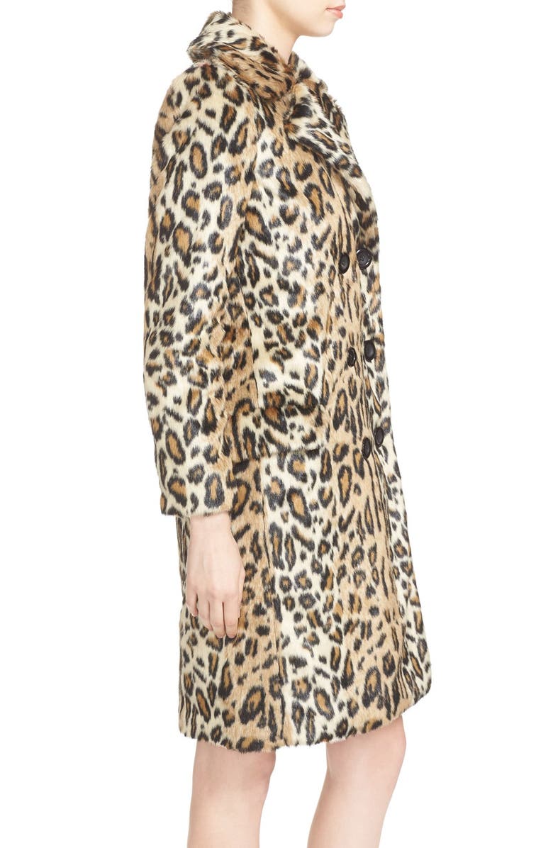 Alice + Olivia 'Montana' Leopard Print Faux Fur Double Breasted Coat, Alternate, color, 