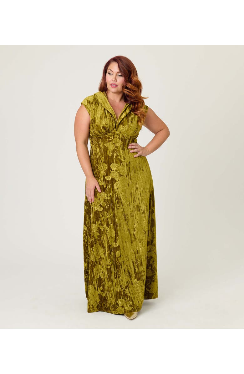 Unique Vintage Plus Size Hooded Maxi Dress, Main, color, Chartreuse