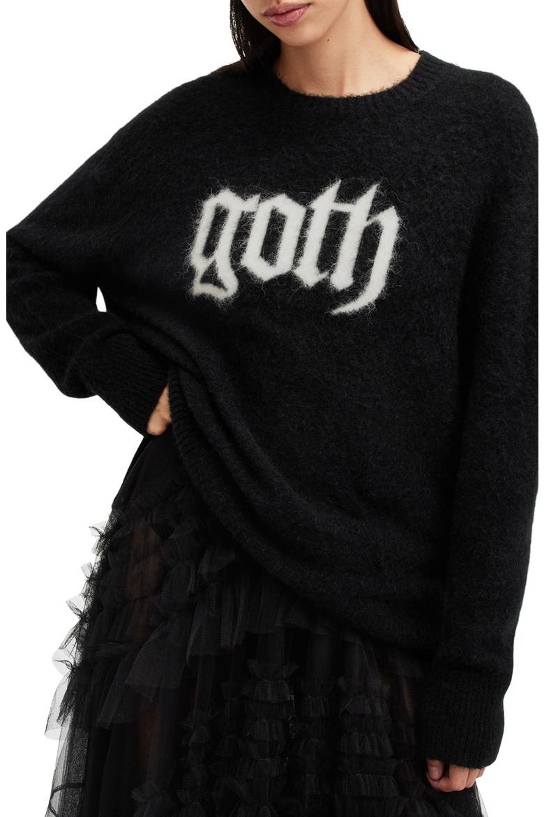 Goth Intarsia Crewneck Sweater, Main, color, BLACK