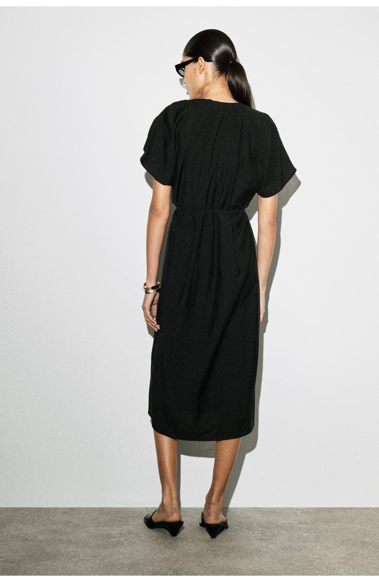 COS Pleated Belted Midi Dress, Alternate, color, Black