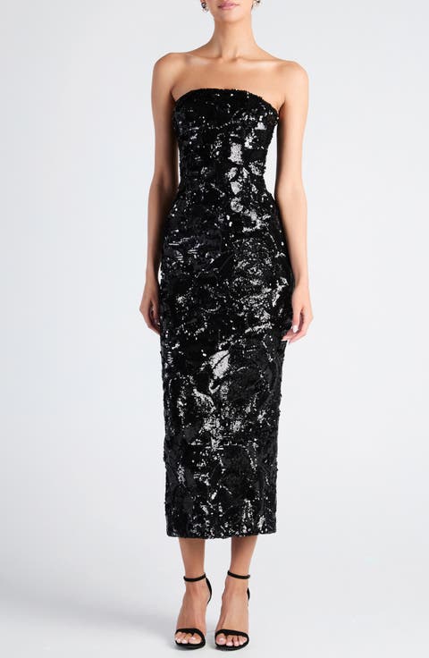 Leslie Pattern Sequin Strapless Gown