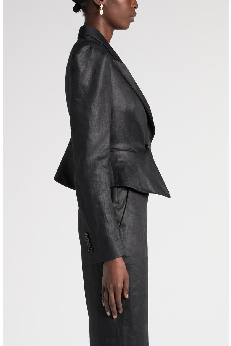 Peak Lapels Puff Sleeve Linen Jacket, Alternate, color, BLACK