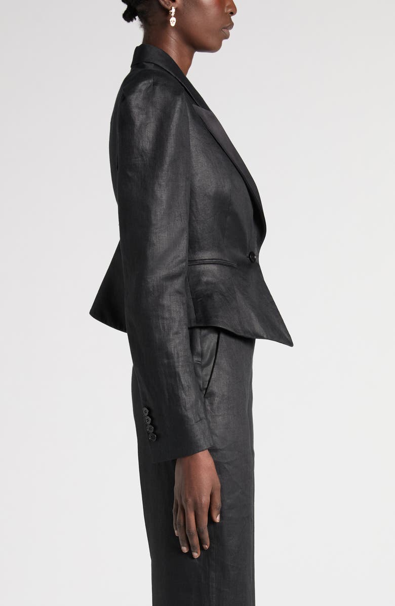 McQueen Peak Lapels Puff Sleeve Linen Jacket, Alternate, color, Black