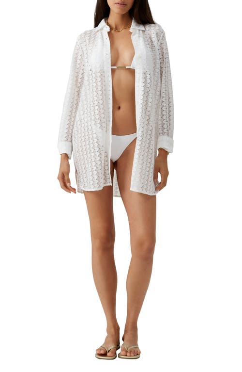 Melissa Odabash Daria Open Stitch Cover-up Shirtdress In White