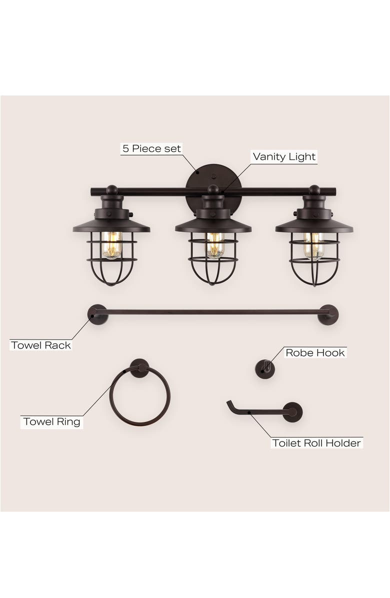 JONATHAN Y Ellis 24" 3-Light Industrial Farmhouse Vanity Light with Bathroom Hardware Accessory Set, Alternate, color, 