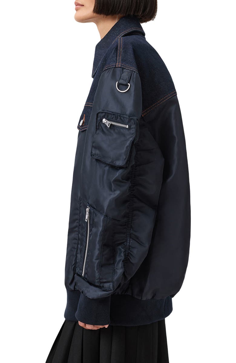 AllSaints Verity Mixed Media Bomber Jacket, Alternate, color, Navy Blue