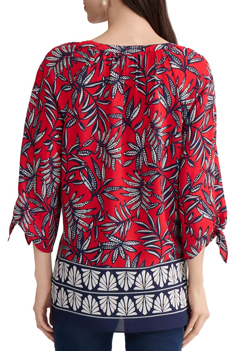 Leaf Print Tie Cuff Raglan Sleeve Top, Alternate, color, ROUGE MULTI