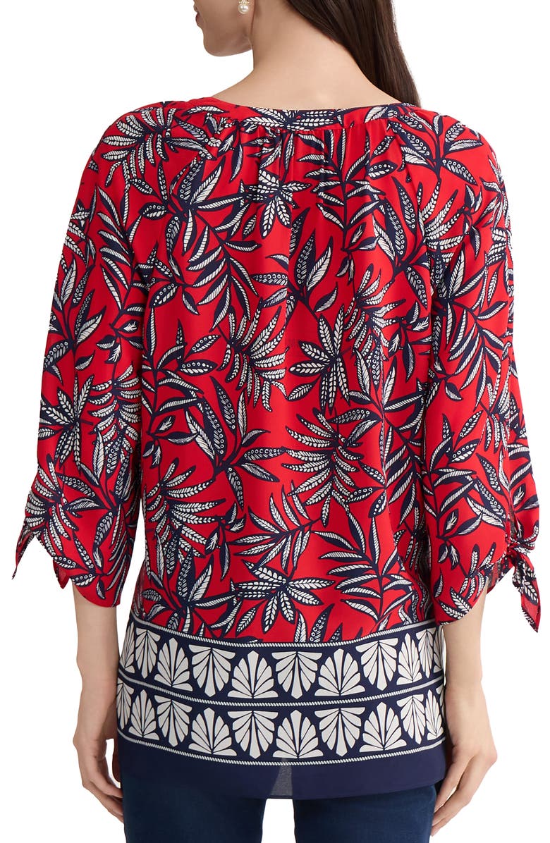 Jones New York Leaf Print Tie Cuff Raglan Sleeve Top, Alternate, color, Rouge Multi