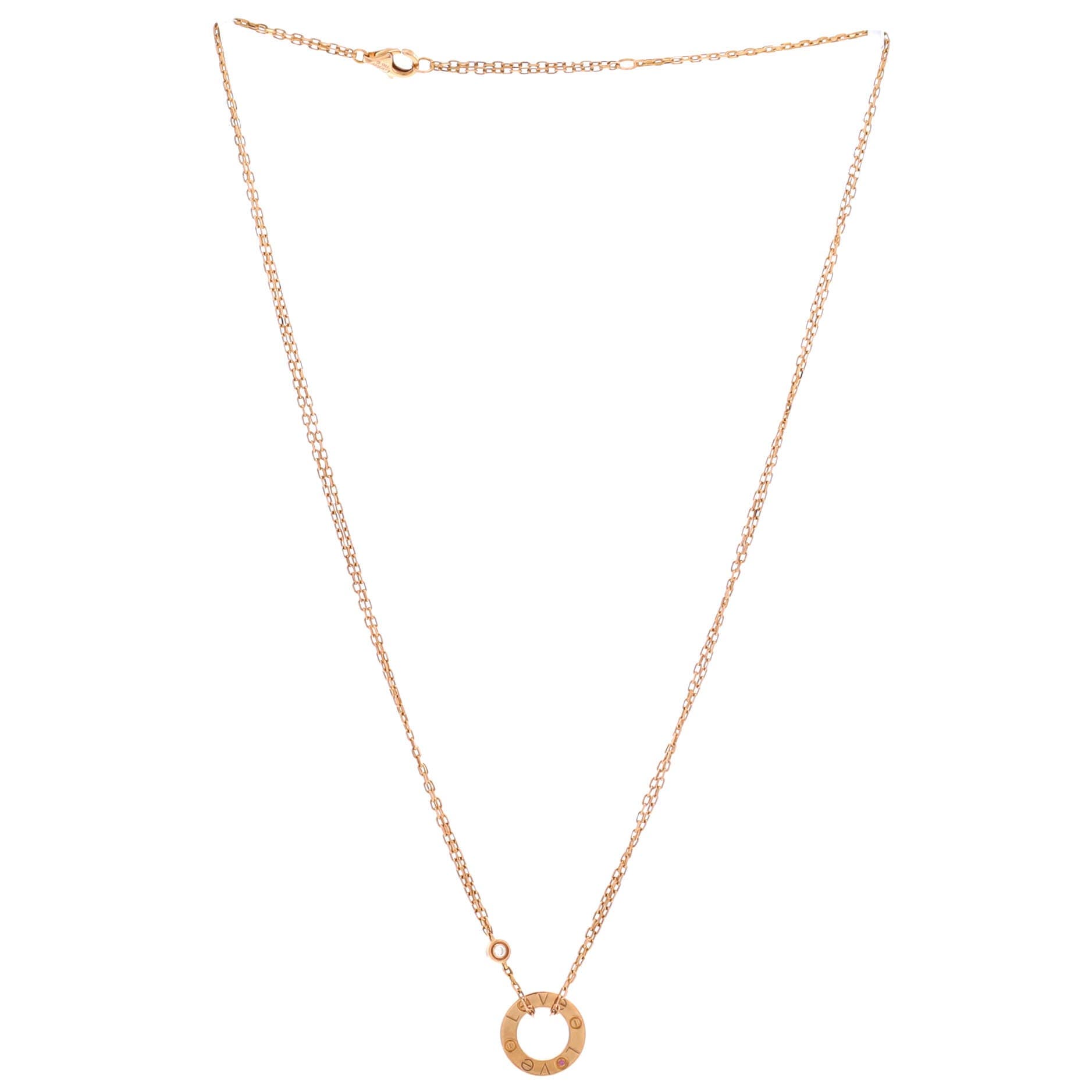 2 Diamonds Love Pendant Necklace 18K Rose Gold with Pink Sapphire and Diamond, Alternate, color, Metallic Gold