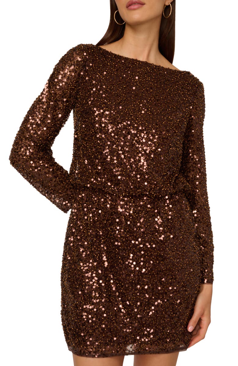 Adrianna Papell Sequin Long Sleeve Minidress, Alternate, color, Timber