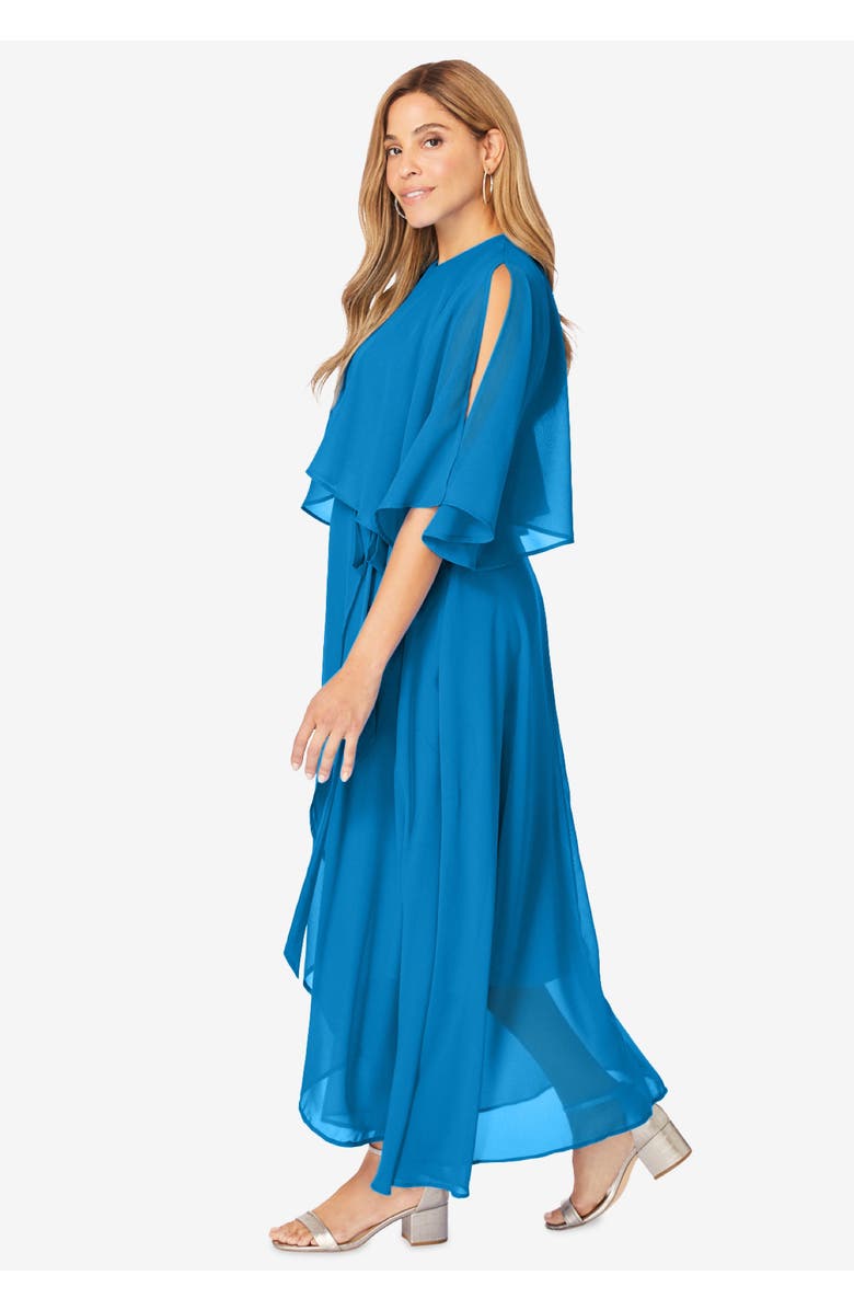 Jessica London Georgette Maxi Cape Sleeve Dress, Alternate, color, Evening Blue