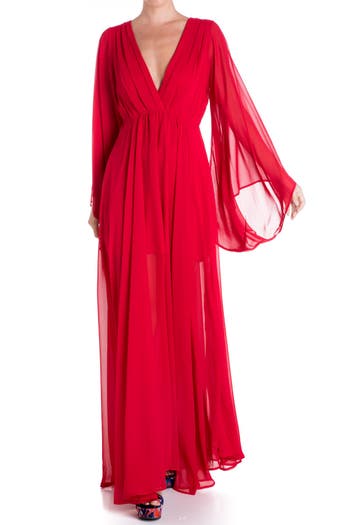 Meghan La Sunset Long Sleeve Maxi Dress In Red