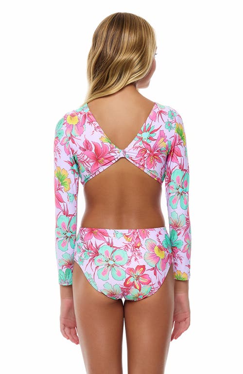 Beach Lingo Kids' Glistening Garden Long Sleeve One-piece Rashguard Swimsuit In Multi