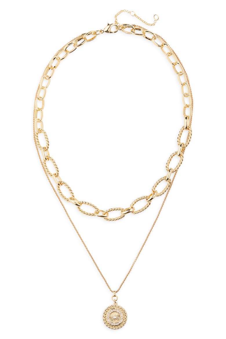 Layered Pendant Necklace, Main, color, CLEAR- GOLD