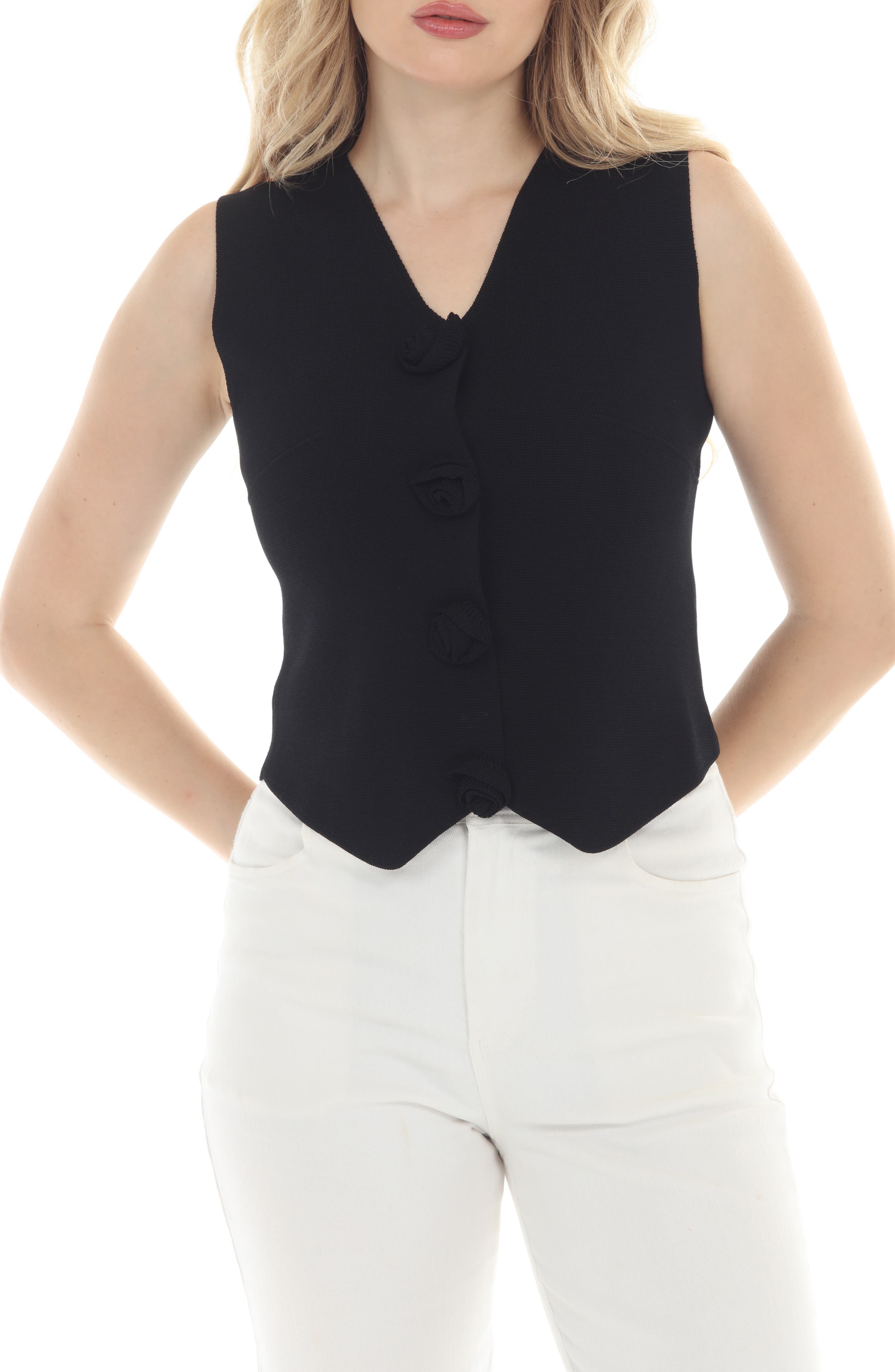 Rosette Button Front Knit Vest