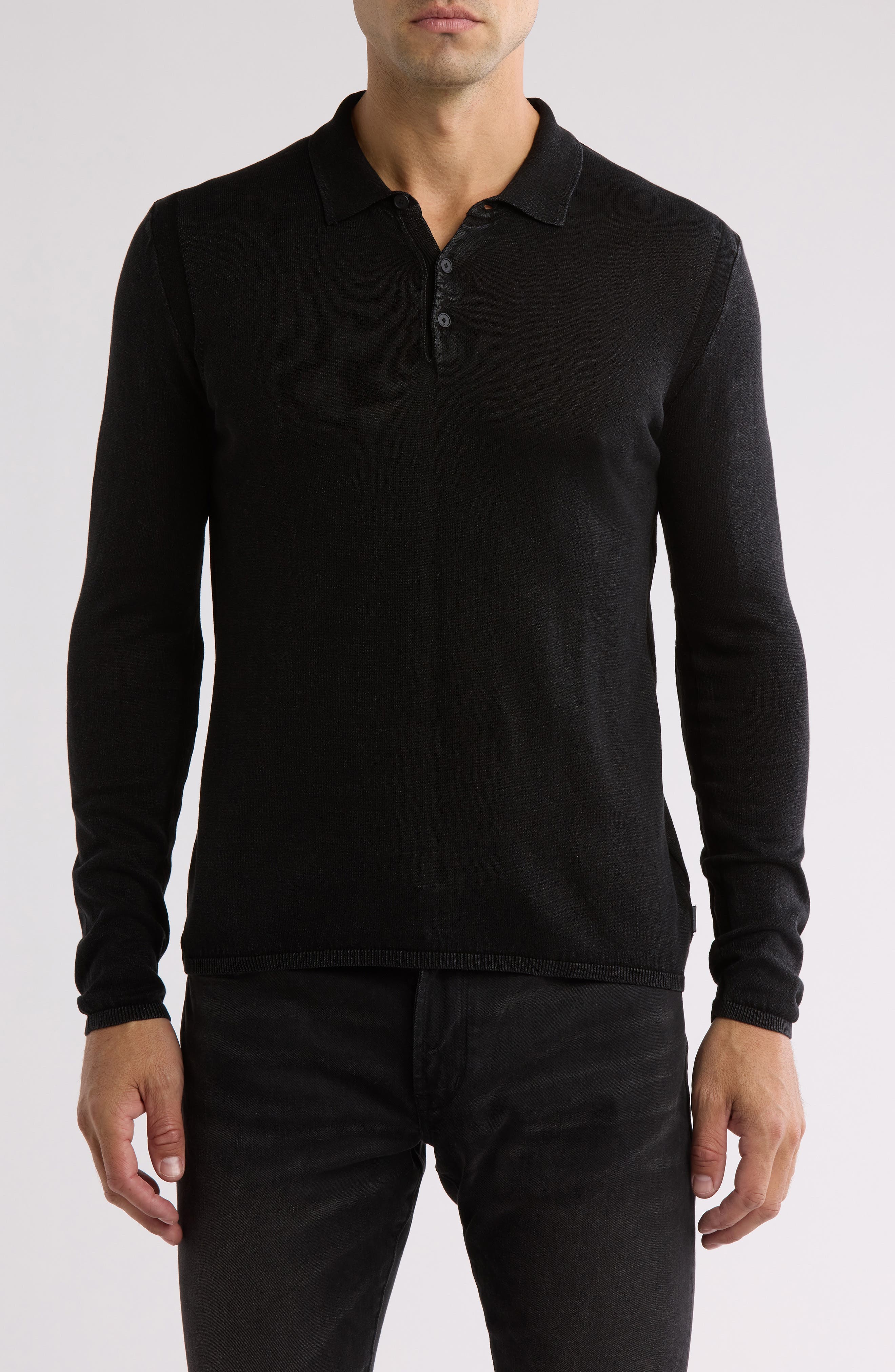 John Varvatos Dune Long Sleeve Cotton Polo Sweater