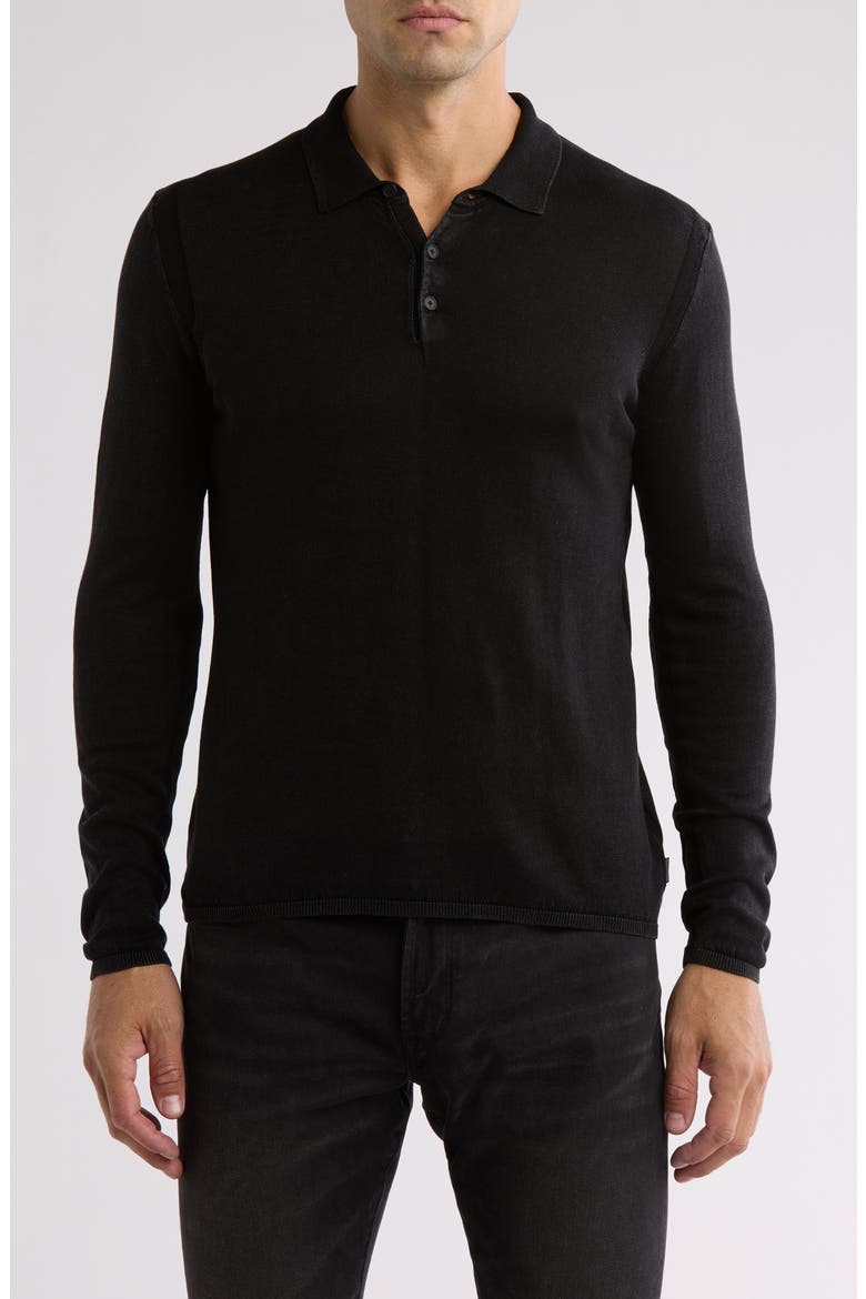 Dune Long Sleeve Cotton Polo Sweater, Main, color, BLACK