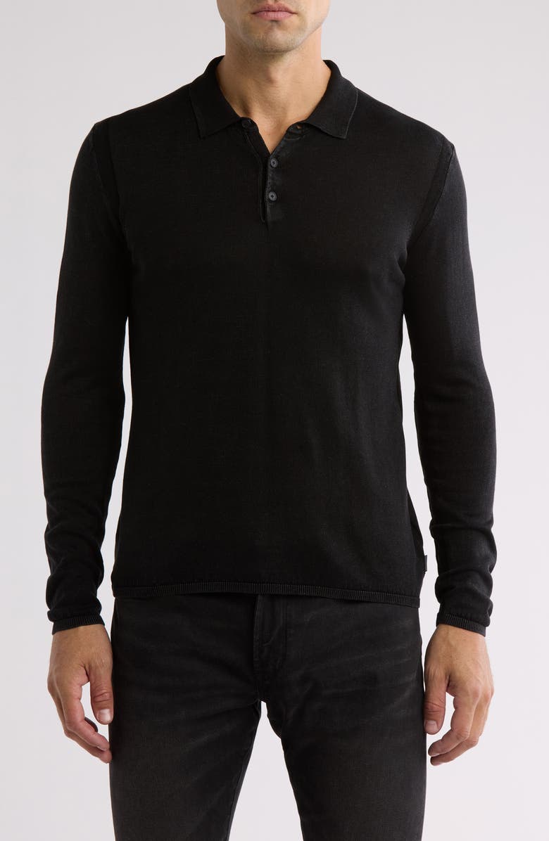 John Varvatos Dune Long Sleeve Cotton Polo Sweater, Main, color, Black