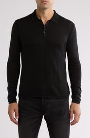 John Varvatos Dune Long Sleeve Cotton Polo Sweater