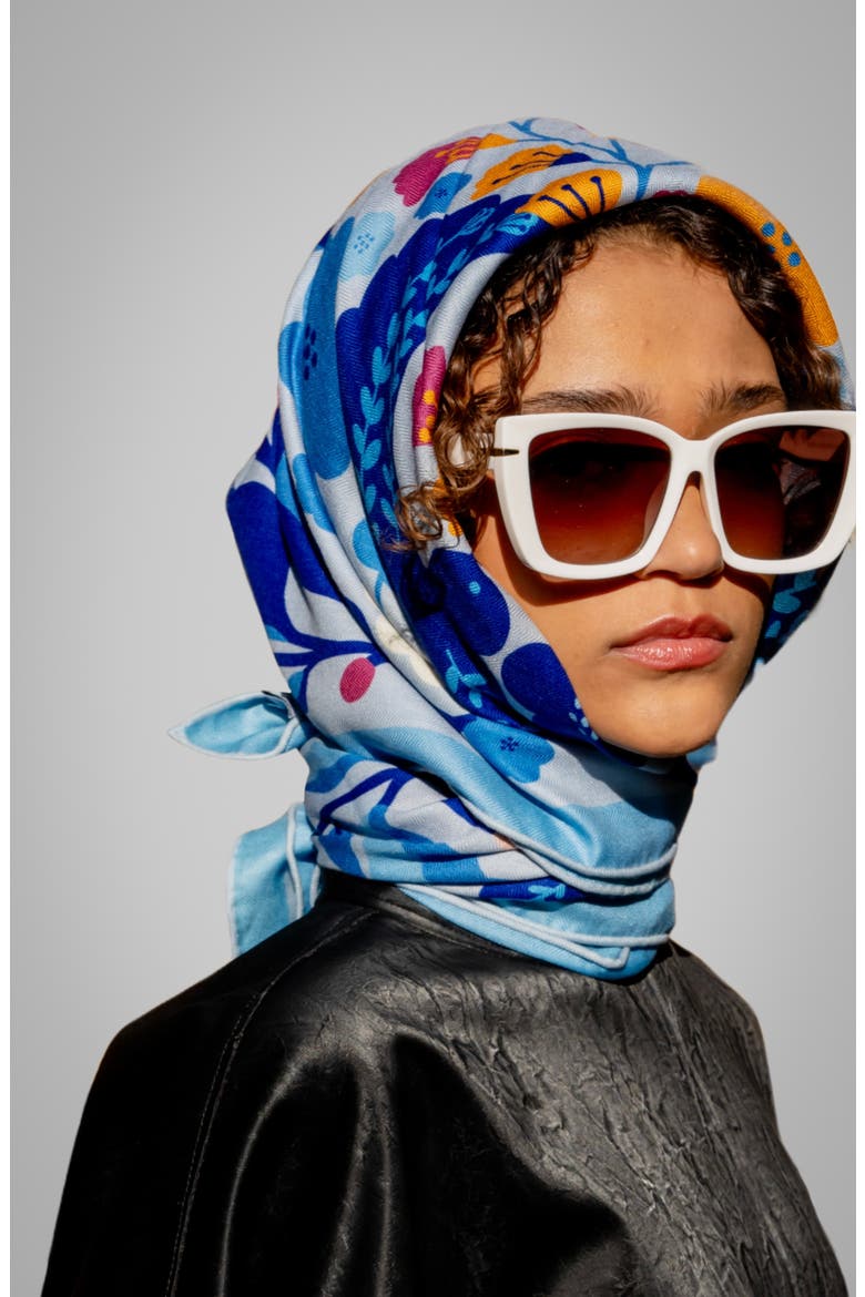 Double Sided Wool Silk Scarf Of Blue Bird, Alternate, color, Blue