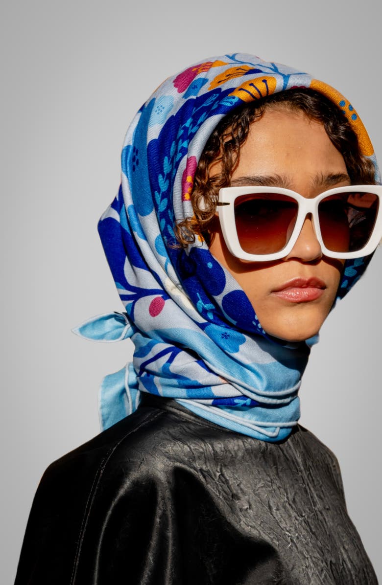 Jessie Zhao New York Double Sided Wool Silk Scarf Of Blue Bird, Alternate, color, Blue