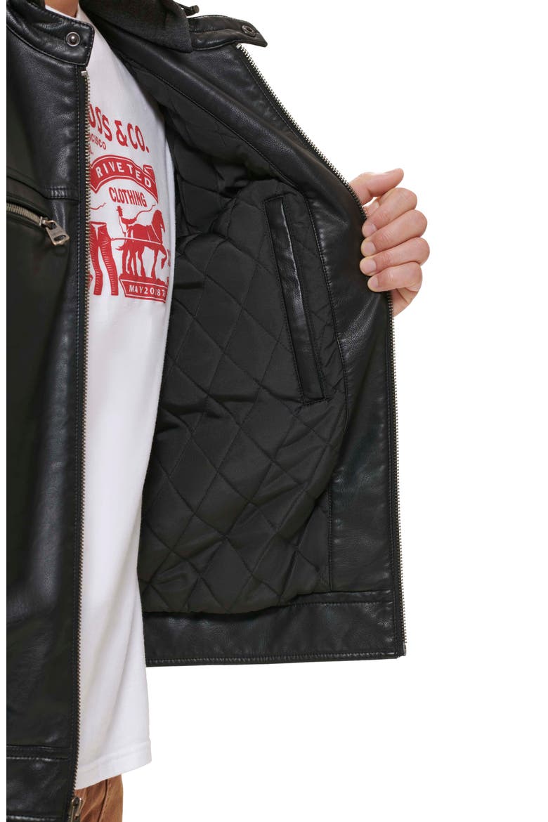 Faux Leather Hooded Moto Racer Jacket, Alternate, color, BLACK