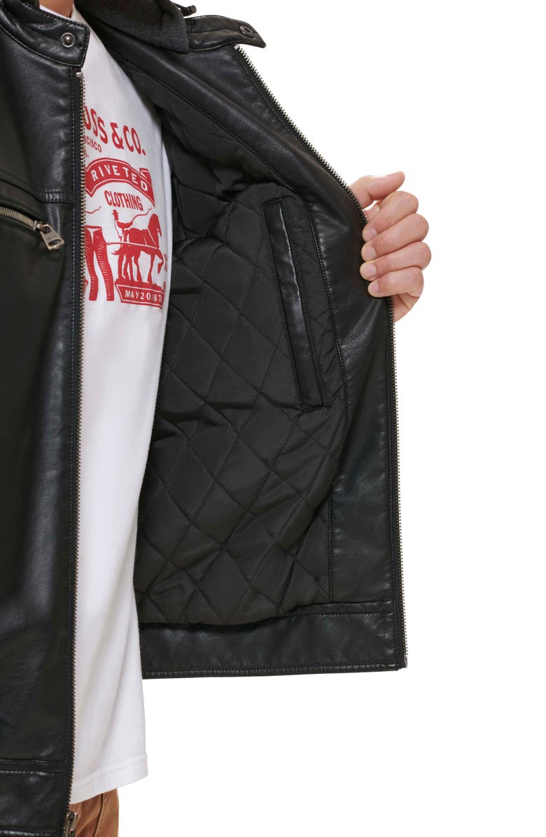 Levi's<sup>®</sup> Faux Leather Hooded Moto Racer Jacket, Alternate, color, Black