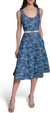 KARL LAGERFELD PARIS Sleeveless Belted Denim Dress