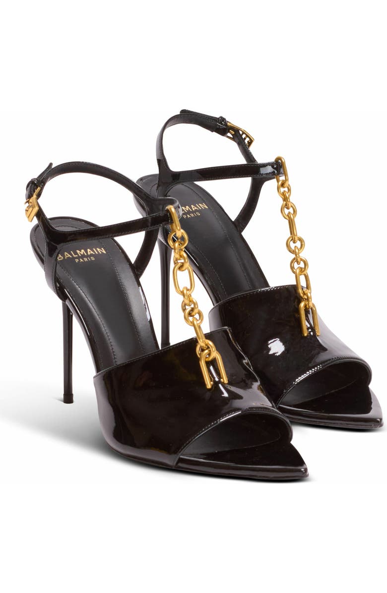 Balmain Sync Patent Leather Sandals With Heel, Main, color, Black