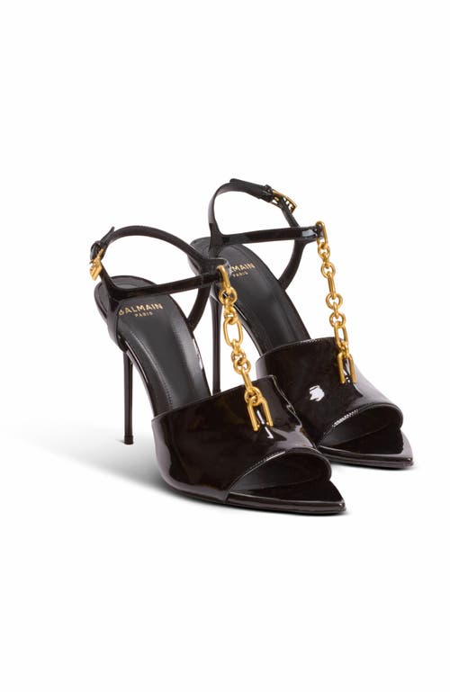Balmain Sync Patent Leather Chain T-strap Stiletto Sandals