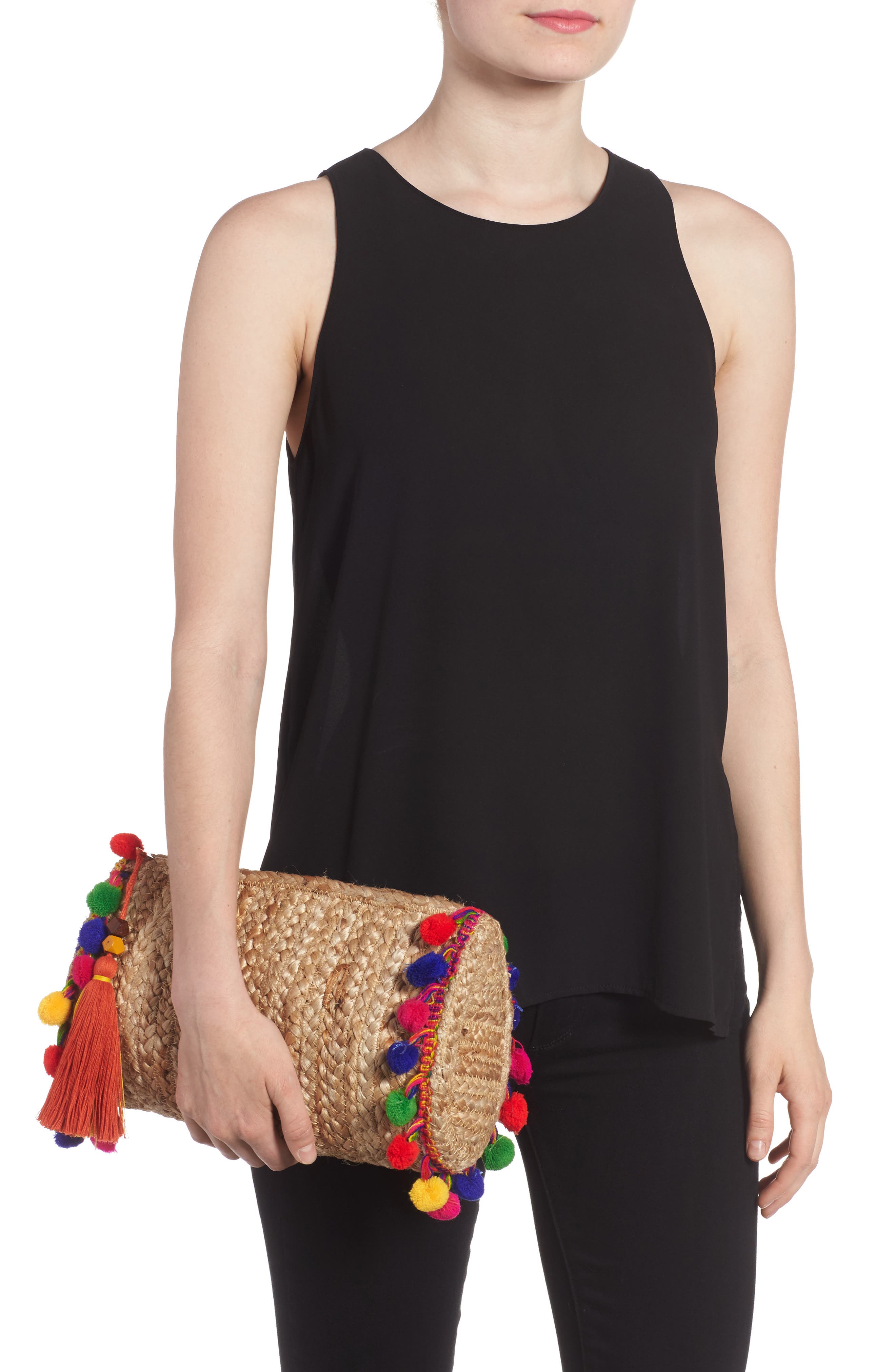 Shiraleah Santana Pompom Clutch, Alternate, color, 