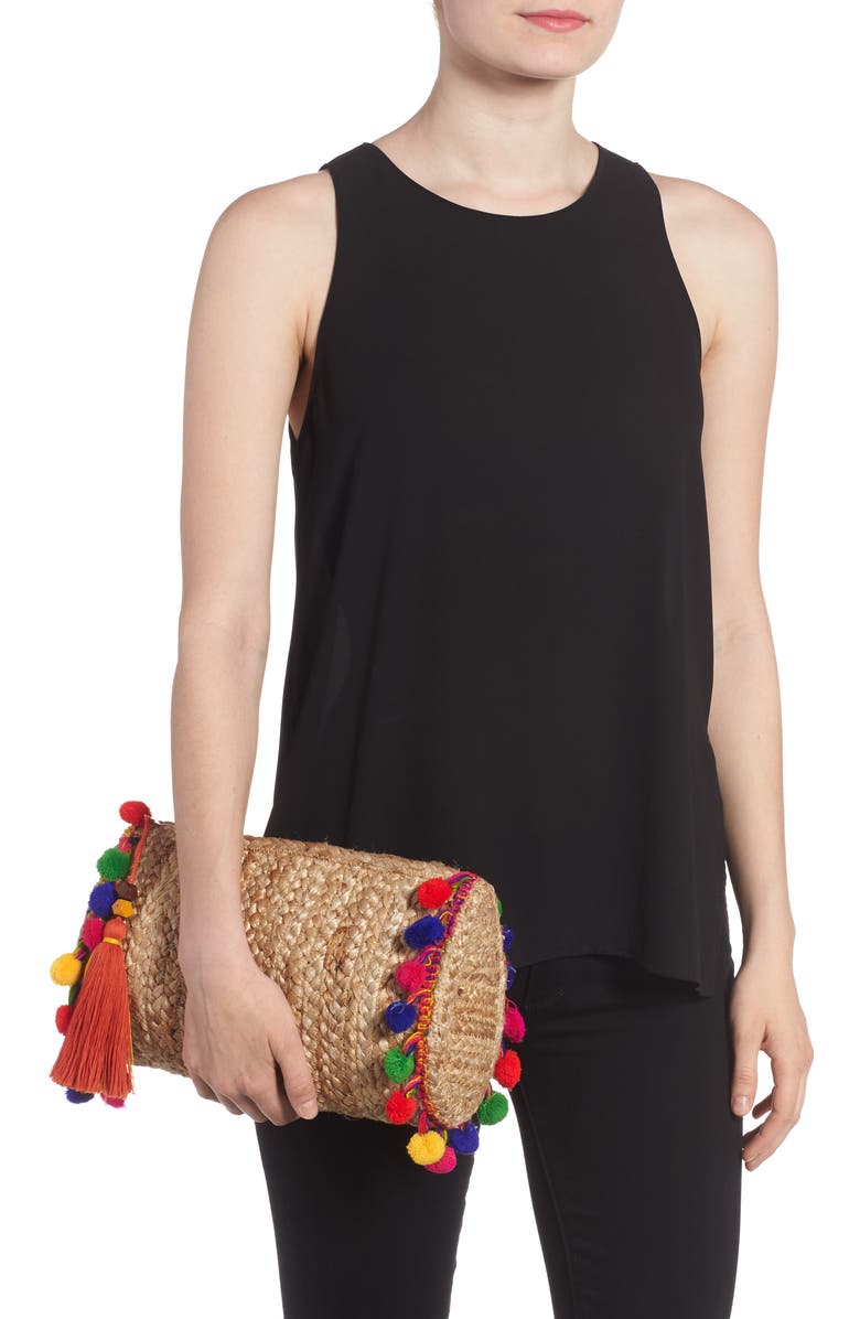 Shiraleah Santana Pompom Clutch, Alternate, color,