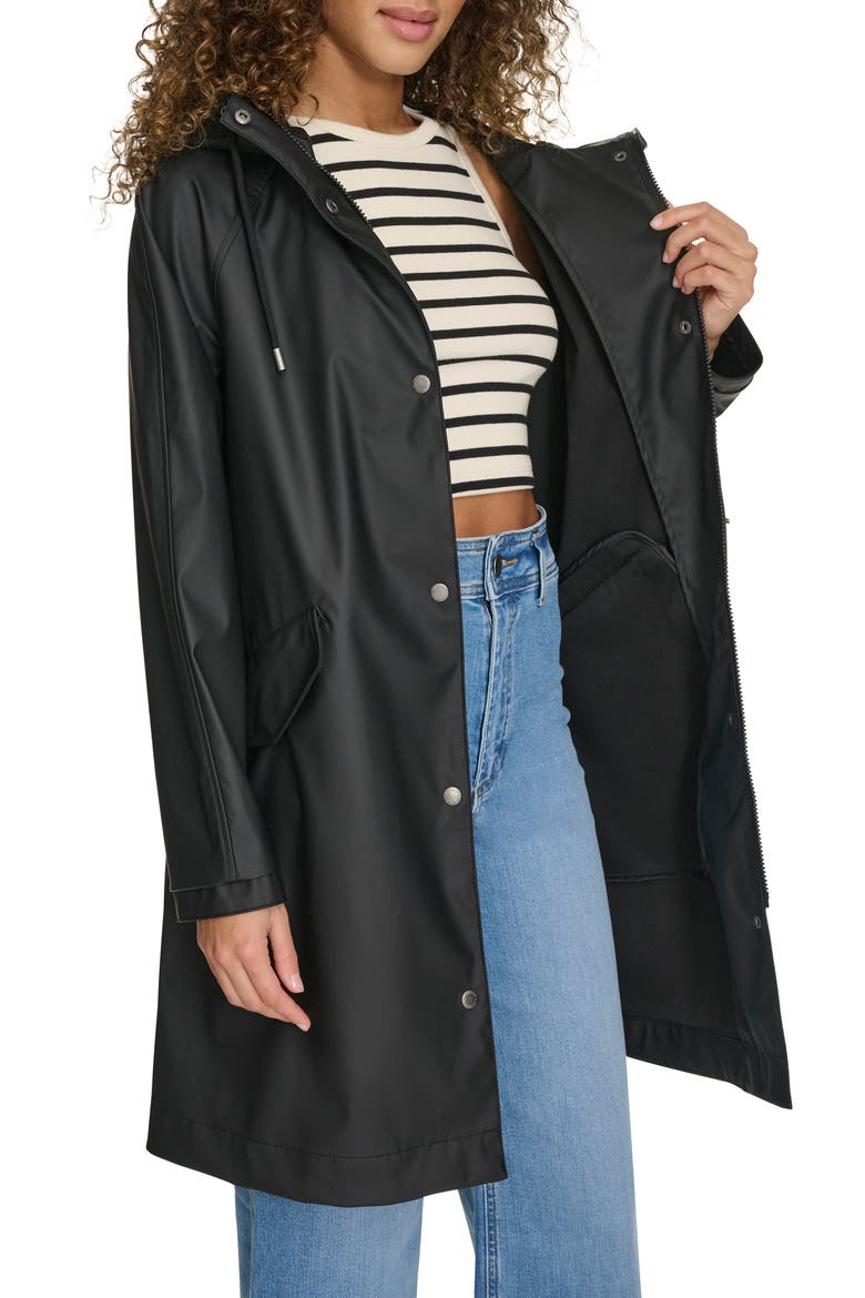 Water Resistant Hooded Long Rain Jacket, Alternate, color, BLACK