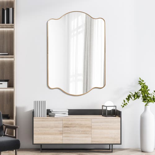 Jonathan Y Louisa Medium Scalloped Rectangular Metal Framed Wall Mirror In Gold