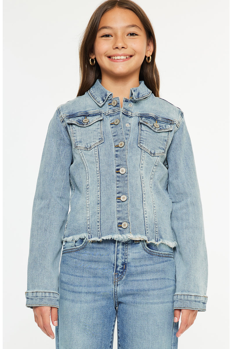 Abby Kids Stretch Denim Jacket, Main, color, Medium Wash