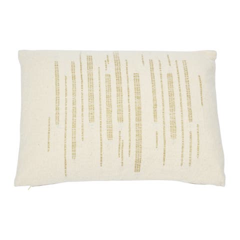 Woven Cotton Slub Lumbar Pillow with Gold Metallic Thread Embroidery