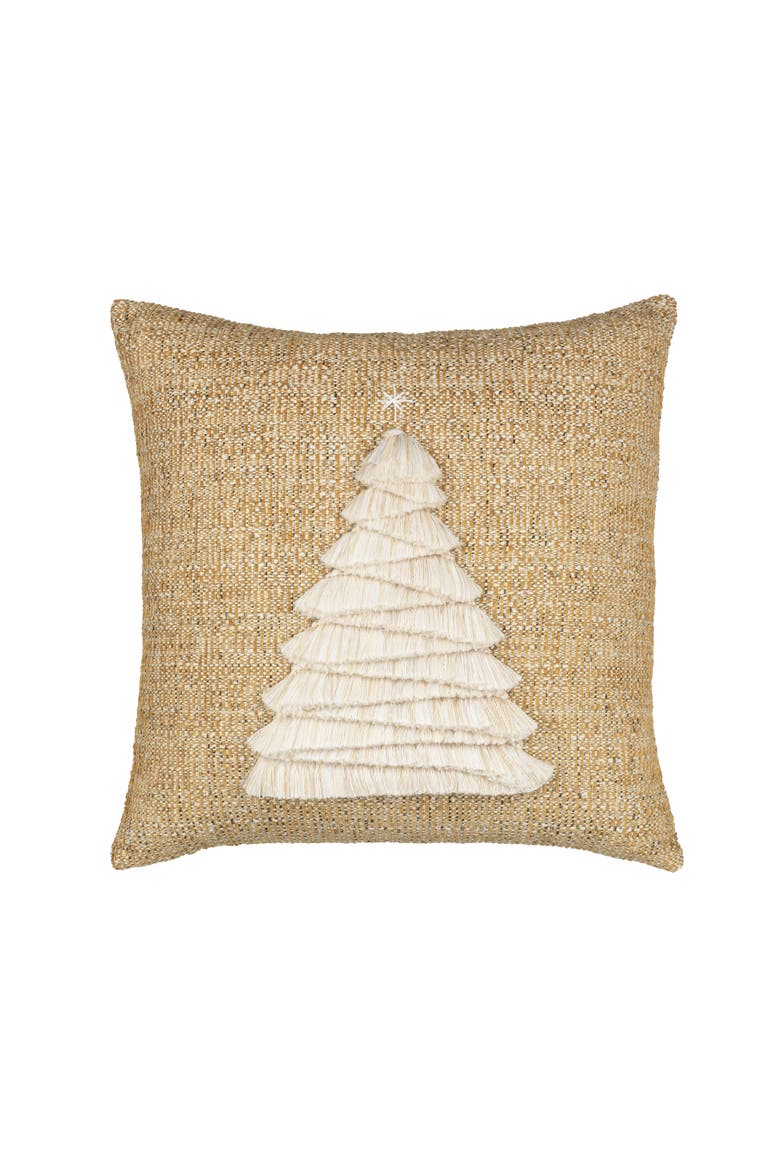 Fraser Fir Handmade Applique Woven Accent Holiday Pillow, Main, color, Golden