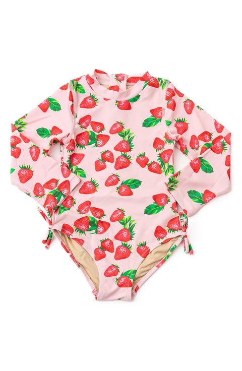 Kids' Strawberry Long Sleeve UPF 50+ One-Piece Rashguard Swimsuit (Baby & Toddler)
